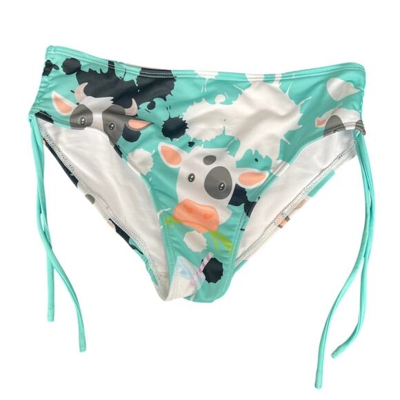 Patty Sandy Cow AOP Teal Swim Bottoms Girls Size 12 - Picture 1 of 5